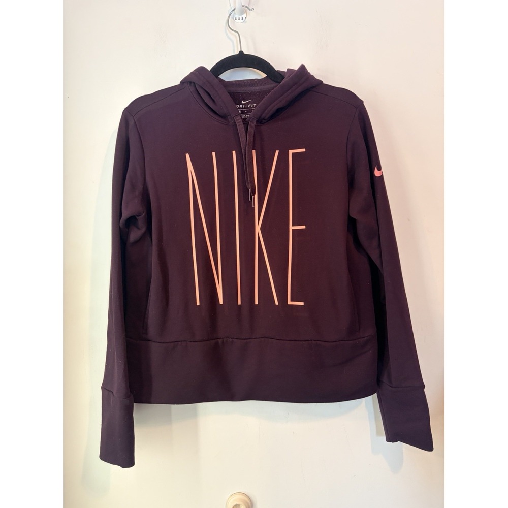 Nike Dry Fit Hoodie Pullover Sweatshirt Womens Small Purple Crop Logo Spellout